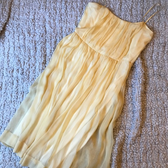 VINTAGE 90s Butter yellow chiffon dress w thin straps - Picture 1 of 7